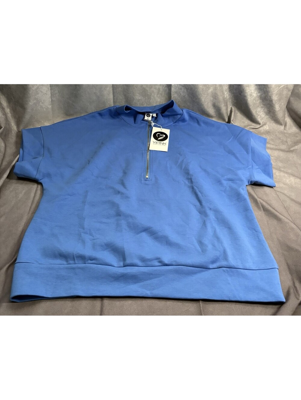 YIPINK Blue Short Sleeve Half Zip Athletic Top Women’s Size L NWT